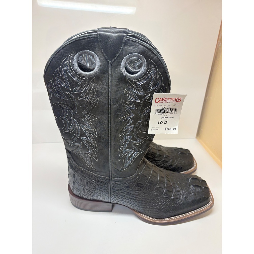 Cavenders Mens Black Hornback Caiman Print Square Toe Cowboy Boots CVCM018-4